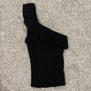 Black One-Shoulder Ruffle Top